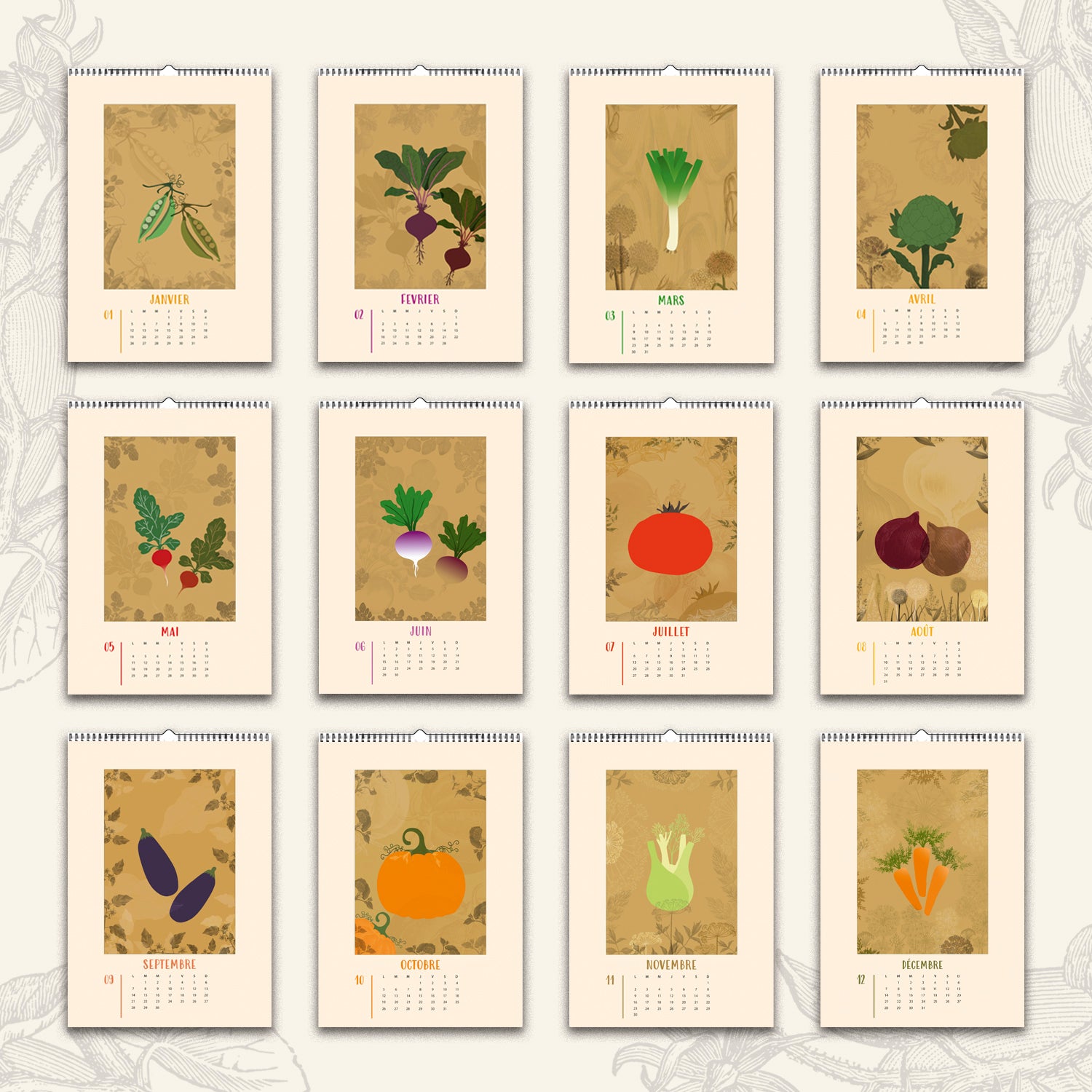 Calendrier mural 2026 "Une année au potager"